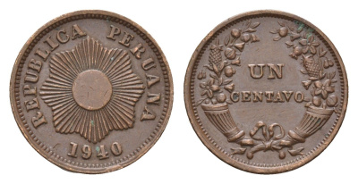 Перу 1 сентаво 1940 KM 208.2 бронза 4124-1243