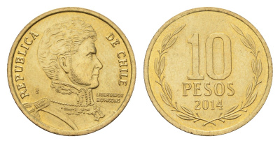 Чили 10 песо 2014 KM 228 никель латунь UNC 4674-842