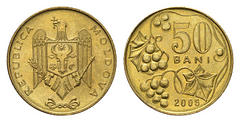 Молдавия (Молдова) 50 бань (бани) 2005 KM 10 сталь плакированная латунью UNC 4694-1118