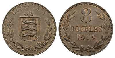 Гернси 8 даблов (дублей) 1945 KM 14 бронза 4593-922