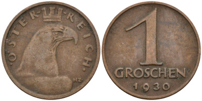 Австрия 1 грош 1930 KM 2836 бронза 4151-1268