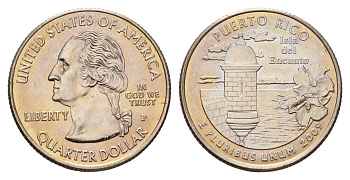 США 25 центов = квотер = 1/4 доллара 2009 P, серия штаты США, штат Пуэрто-Рико KM 446 медь плакированная медно-никелем UNC 4626-635