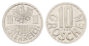Австрия 10 грошей 1980 KM 2878 алюминий PROOF 187-1058