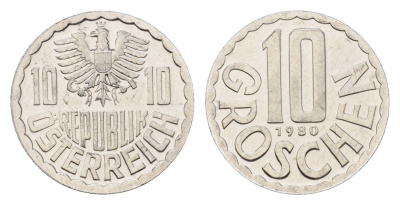 Австрия 10 грошей 1980 KM 2878 алюминий PROOF 187-1058