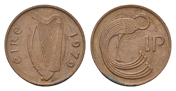Ирландия 1 пенни 1979 мифологическая птица лира KM 20 бронза 4690-417