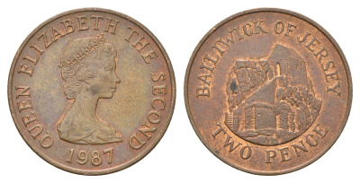 Джерси 2 пенса 1987 Елизавета II (1952-2022), Сент-Хелиер KM 55 бронза 4595-1027