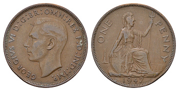 Великобритания 1 пенни 1947 Георг VI (1936-1952) КМ 845, Spink 4114 бронза 4111-921