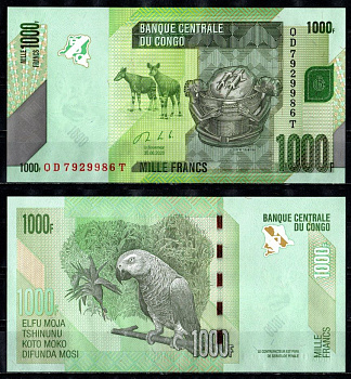 ДР Конго 1000 франков 2020 Pick 101 бумага UNC (пресс) 7199-3-3