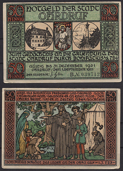 Германия, Ордруф 50 пфеннигов 1921 бумага 7555-53-2-1
