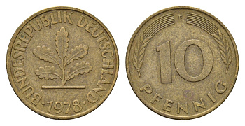 ФРГ 10 пфеннигов 1978 F KM 108, J. 383 сталь плакированная латунью 4684-1211