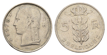 Бельгия 5 франков 1975 Belgie, Бодуэн I (1951-1993) KM 134.1 медно-никель 4629-433