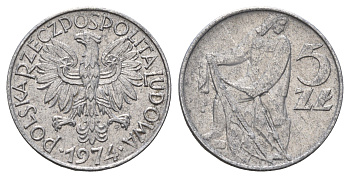 Польша 5 злотых 1974 Y 47 алюминий 221-1115