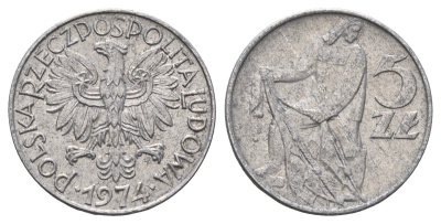 Польша 5 злотых 1974 Y 47 алюминий 221-1115