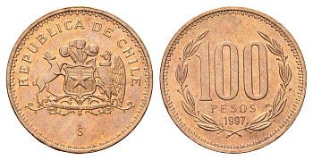 Чили 100 песо 1997 KM 226 алюминиевая бронза UNC 4148-426