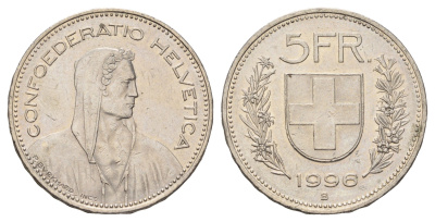 Швейцария 5 франков 1996 B KM 40a.4 медно-никель 4521-724