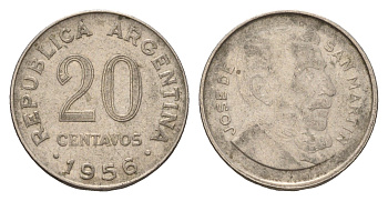 Аргентина 20 сентаво 1956 KM 52 сталь плакированная никелем 4679-829