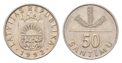 Латвия 50 сантимов 1992 KM 13 медно-никель 4689-758