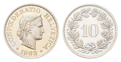 Швейцария 10 раппенов 1983 KM 27 медно-никель 4708-228