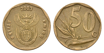 ЮАР 50 центов 2003 Зантедеския Эллиота (калла), герб, год-тип KM 330 сталь плакированная бронзой 4694-954