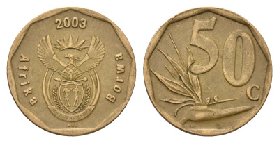 ЮАР 50 центов 2003 Зантедеския Эллиота (калла), герб, год-тип KM 330 сталь плакированная бронзой 4694-954