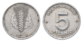 ГДР 5 пфеннигов 1949 A KM 2 алюминий 4684-248