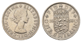 Великобритания 1 шиллинг 1958 Елизавета II (1952-2022), Английский герб KM 904, Spink 4147 медно-никель 4695-747