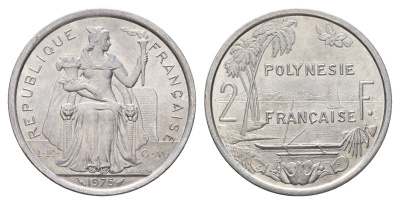 Французская Полинезия 2 франка 1975 KM 10 алюминий UNC 179-914