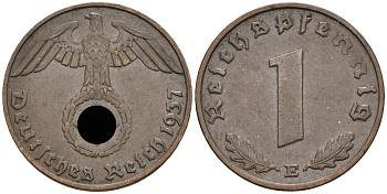 Германия 1 рейхспфенниг 1937 E KM 89, J 361 бронза 4136-1221