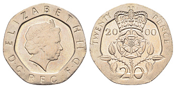 Великобритания 20 пенсов 2000 Елизавета II (1952-2022) KM 990, Spink 4630 (G3) медно-никель UNC 4697-645