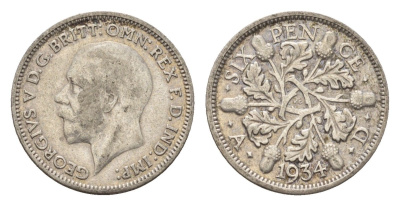 Великобритания 6 пенсов 1934 Георг V (1910-1936) KM 832, Spink 4040 серебро 4644-956
