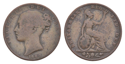 Великобритания 1 фартинг 1840 Виктория (1837-1901) KM 725, Spink 3950 бронза 4658-869