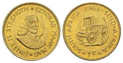 ЮАР 1 цент 1964 Ян ван Рибек KM 57 латунь UNC 4531-215