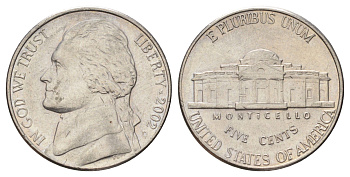США 5 центов 2002 D, Джефферсон KM A192 медно-никель 4671-1253