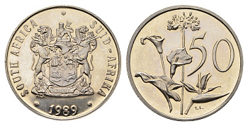 ЮАР 50 центов 1989 Зантедеския Эллиота (калла), герб KM 87 никель PROOF 1526-1442