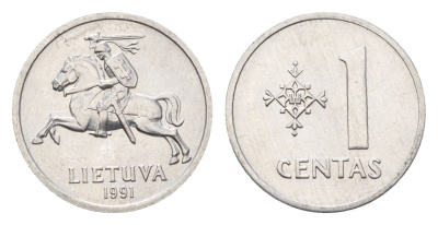 Литва 1 цент (сент) 1991 год-тип KM 85 алюминий UNC 4689-1023