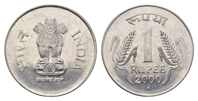 Индия 1 рупия 2000 KM 92.2 нержавеющая сталь UNC 4688-1257