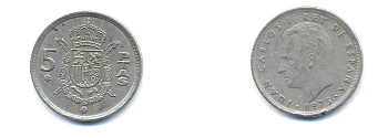 ИСПАНИЯ 5 ПЕСЕТ 1978 KM 807 медно-никель 54-1727