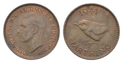Великобритания 1 фартинг 1941 Георг VI (1936-1952) KM 843, Spink 4116 бронза 4664-336