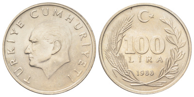 Турция 100 лир 1988 Кемаль Ататюрк KM 967 медь никель цинк UNC 4692-814