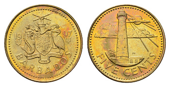 Барбадос 5 центов 1997 KM 11 латунь UNC 4401-121
