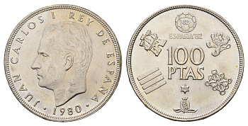 Испания100 песет1980 (80)Чемпионат мира по футболу 1982, ИспанияKM 820медно-никельUNC115-1115