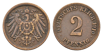 Германия 2 пфеннига 1910 A KM 16, J. 11 медь 4685-442
