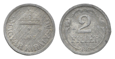 Венгрия 2 филлера 1943 BP KM 519 цинк 4665-514