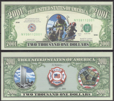 США 2001 доллар 2001 Нью-Йорские пожарники бумага UNC (пресс) 7197-19-2