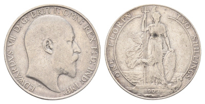 Великобритания 2 шиллинга (флорин) 1909 Эдуард VII (1901-1910) KM 801, Spink 3981 серебро 413-2821