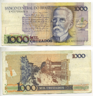БРАЗИЛИЯ 1000 КРУЗАДО 1988 ПОДПИСЬ 26 Pick 213b бумага 00-00