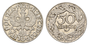 Польша 50 грошей 1923 год-тип Y 13 никель 4610-1013