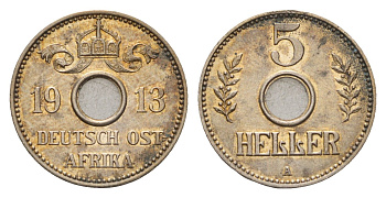 Германская Восточная Африка 5 геллеров 1913 A KM 13 медно-никель aUNC 1528-1015