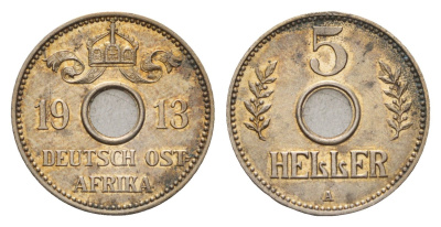 Германская Восточная Африка 5 геллеров 1913 A KM 13 медно-никель aUNC 1528-1015