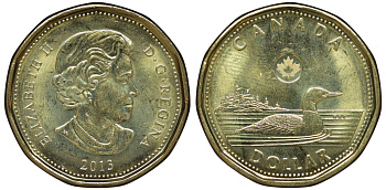 Канада 1 доллар 2013 утка, Елизавета II (1952-) KM NEW никель плакированый бронзой UNC 4605-652